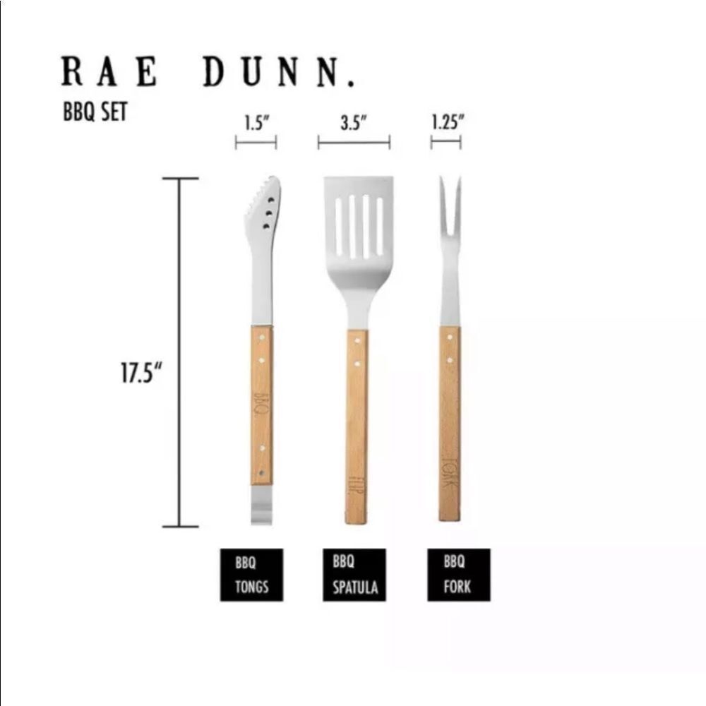 Rae Dunn Everyday Collection 3 Piece Barbecue Utensil Set- Barbeque Tongs wit... - Picture 1 of 8